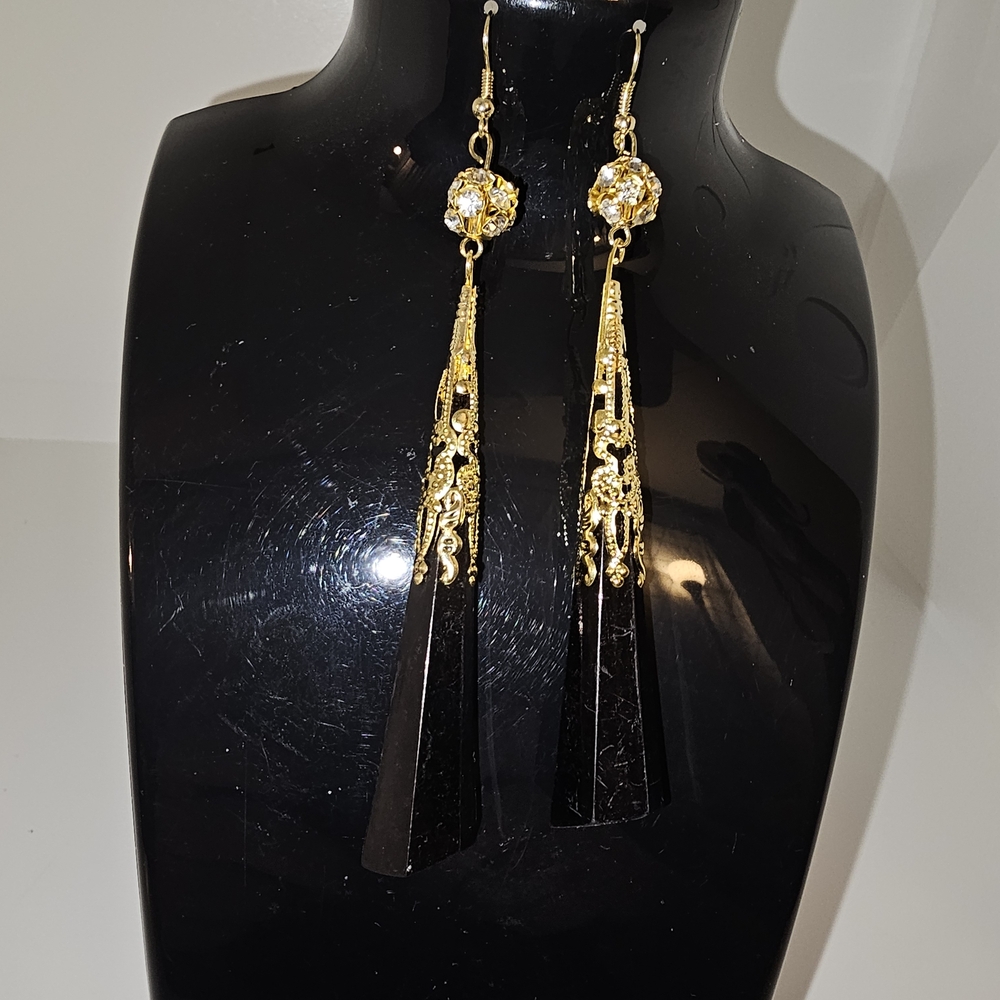 Black and Gold Dangle Earrings
